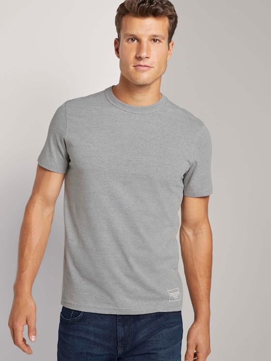 Basic T-Shirt mit Ripp-Blende - Männer - Middle Grey Melange Basic T-Shirt mit Ripp-Blende - Männer - Middle Grey Melange - 5 - TOM TAILOR