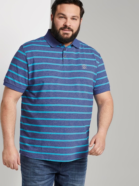 Gestreiftes Poloshirt mit kleiner Stickerei - Männer - blue melange stripe Gestreiftes Poloshirt mit kleiner Stickerei - Männer - blue melange stripe - 5 - Men Plus