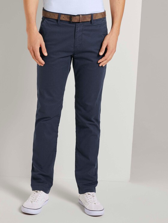 Strukturierte Straight-Chinohose mit Gürtel - Männer - navy small broken square print Strukturierte Straight-Chinohose mit Gürtel - Männer - navy small broken square print - 1 - TOM TAILOR Denim
