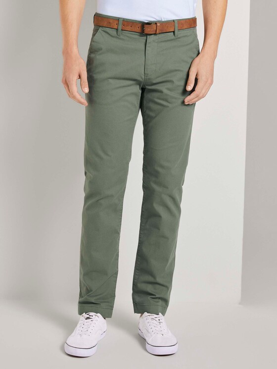 Strukturierte Straight-Chinohose mit Gürtel - Männer - green small brokensquare print Strukturierte Straight-Chinohose mit Gürtel - Männer - green small brokensquare print - 1 - TOM TAILOR Denim