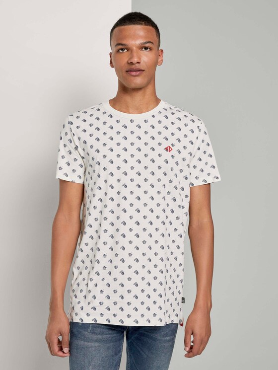 Print T-Shirt mit kleinem Logo - Männer - beige small leaf autumn print Print T-Shirt mit kleinem Logo - Männer - beige small leaf autumn print - 1 - TOM TAILOR Denim