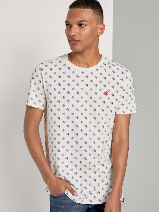 Print T-Shirt mit kleinem Logo - Männer - beige small leaf autumn print Print T-Shirt mit kleinem Logo - Männer - beige small leaf autumn print - 5 - TOM TAILOR Denim