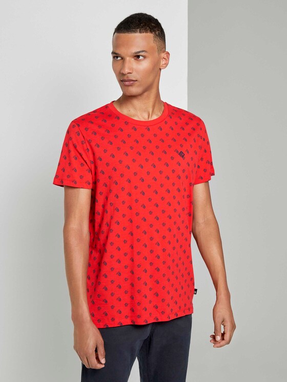 Print T-Shirt mit kleinem Logo - Männer - red small leaf autumn print Print T-Shirt mit kleinem Logo - Männer - red small leaf autumn print - 1 - TOM TAILOR Denim
