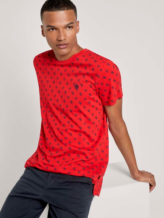 Print T-Shirt mit kleinem Logo - Männer - red small leaf autumn print Print T-Shirt mit kleinem Logo - Männer - red small leaf autumn print - 5 - TOM TAILOR Denim