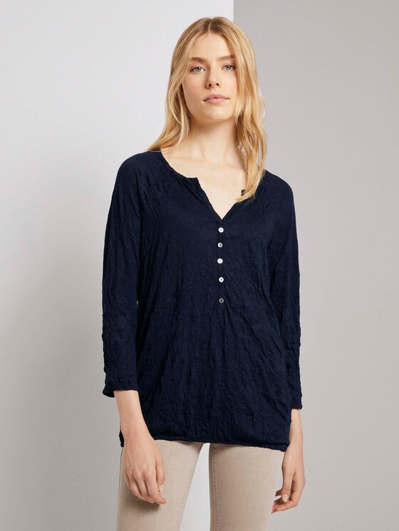 Crincle Shirt mit Henley-Ausschnitt - Frauen - Sky Captain Blue Crincle Shirt mit Henley-Ausschnitt - Frauen - Sky Captain Blue - 1 - TOM TAILOR