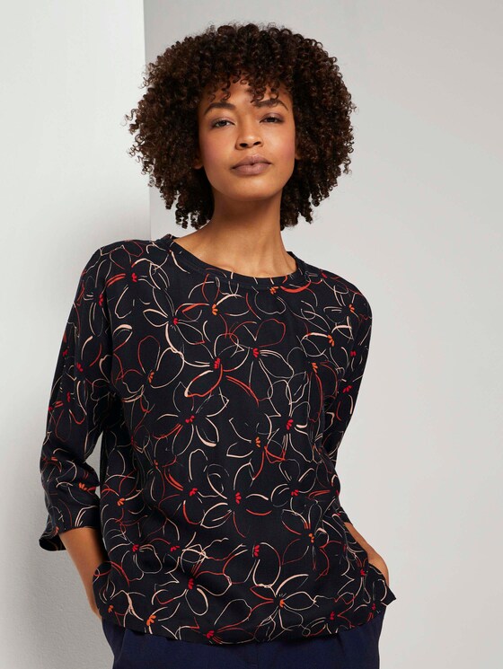Fledermaus-Bluse mit Blumenprint - Frauen - navy flower design Fledermaus-Bluse mit Blumenprint - Frauen - navy flower design - 1 - Mine to five