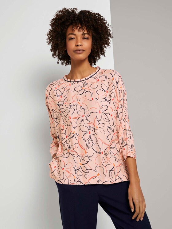 Fledermaus-Bluse mit Blumenprint - Frauen - salmon rose flower design Fledermaus-Bluse mit Blumenprint - Frauen - salmon rose flower design - 1 - Mine to five