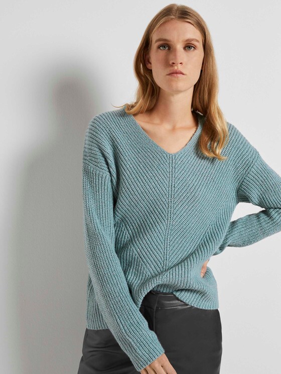 Strickpullover mit V-Ausschnitt - Frauen - salvia green melange Strickpullover mit V-Ausschnitt - Frauen - salvia green melange - 5 - TOM TAILOR