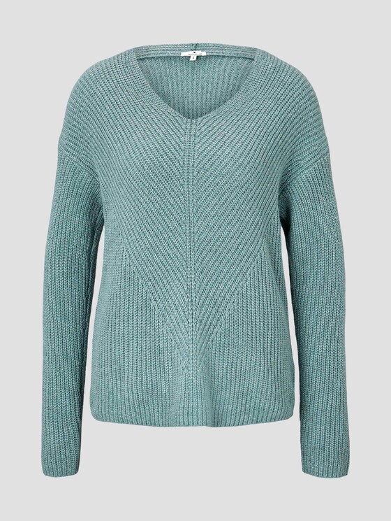 Strickpullover mit V-Ausschnitt - Frauen - salvia green melange Strickpullover mit V-Ausschnitt - Frauen - salvia green melange - 7 - TOM TAILOR