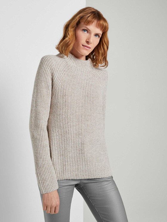 Trui met opstaande kraag met raglanmouwen - Vrouwen - light warm beige melange Trui met opstaande kraag met raglanmouwen - Vrouwen - light warm beige melange - 1 - TOM TAILOR