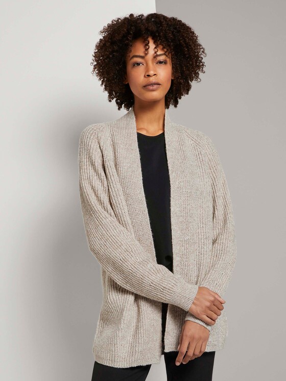 Langer Cardigan mit Ballonärmeln - Frauen - light warm beige melange Langer Cardigan mit Ballonärmeln - Frauen - light warm beige melange - 1 - TOM TAILOR