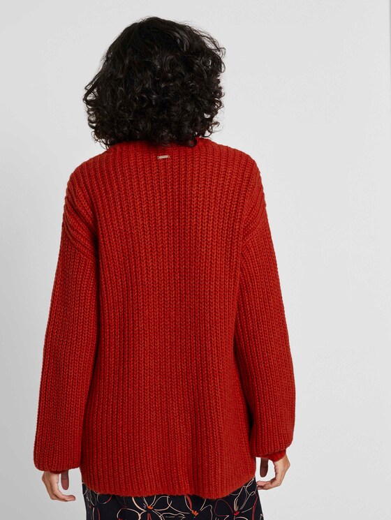 Loose Fit Cardigan mit Rippstruktur - Frauen - dry flower red melange Loose Fit Cardigan mit Rippstruktur - Frauen - dry flower red melange - 2 - Mine to five
