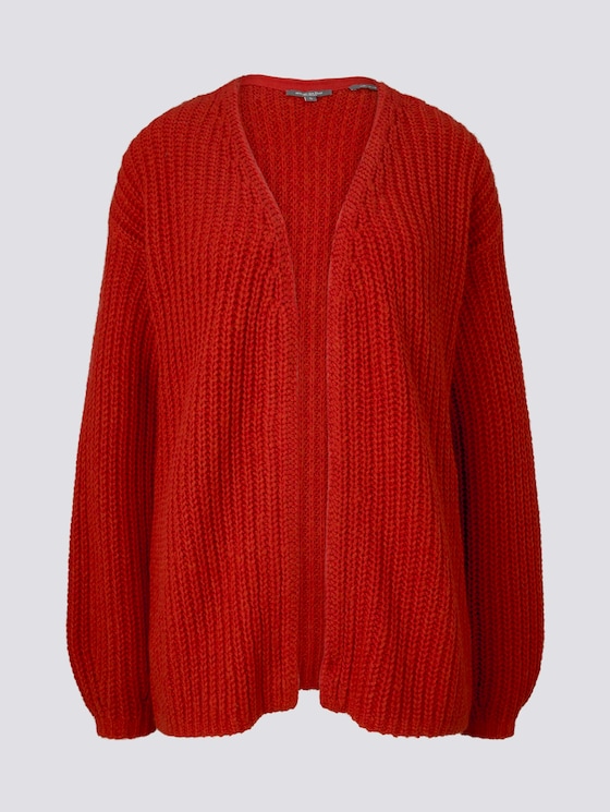 Loose Fit Cardigan mit Rippstruktur - Frauen - dry flower red melange Loose Fit Cardigan mit Rippstruktur - Frauen - dry flower red melange - 7 - Mine to five