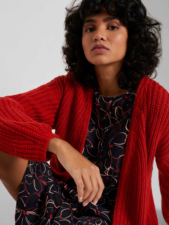 Loose Fit Cardigan mit Rippstruktur - Frauen - dry flower red melange Loose Fit Cardigan mit Rippstruktur - Frauen - dry flower red melange - 9 - Mine to five