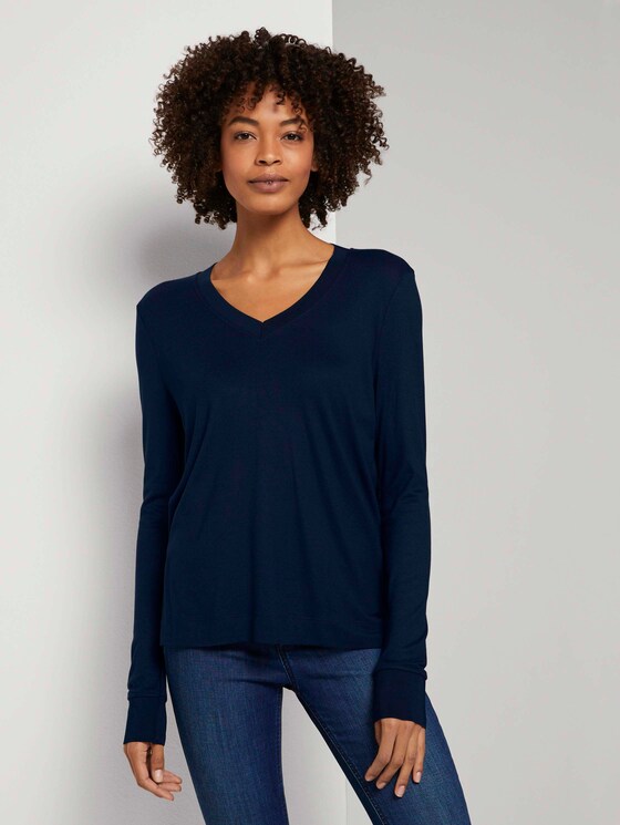 Fließendes Shirt mit Ripp-Bündchen - Frauen - Sky Captain Blue Fließendes Shirt mit Ripp-Bündchen - Frauen - Sky Captain Blue - 1 - Mine to five