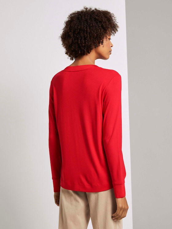 Flowing shirt with ribbed cuffs by Tom Tailor, Molten Lava Red