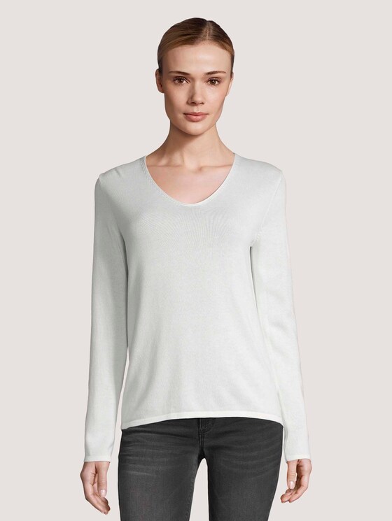 Basic Pullover mit V-Ausschnitt - Frauen - Whisper White Basic Pullover mit V-Ausschnitt - Frauen - Whisper White - 1 - TOM TAILOR