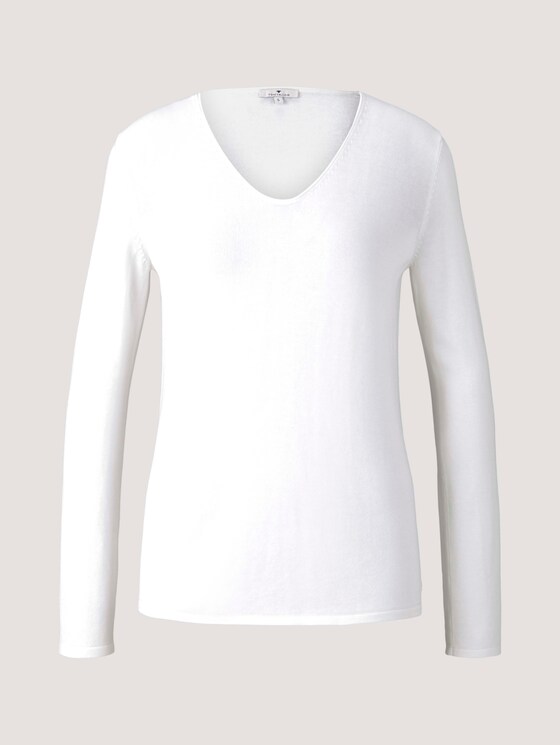 Basic Pullover mit V-Ausschnitt - Frauen - Whisper White Basic Pullover mit V-Ausschnitt - Frauen - Whisper White - 7 - TOM TAILOR