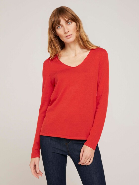Basic Pullover mit V-Ausschnitt - Frauen - Strong Red Basic Pullover mit V-Ausschnitt - Frauen - Strong Red - 1 - TOM TAILOR