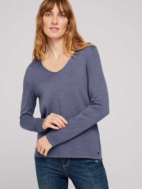 Basic Pullover mit V-Ausschnitt - Frauen - dove grey melange Basic Pullover mit V-Ausschnitt - Frauen - dove grey melange - 5 - TOM TAILOR