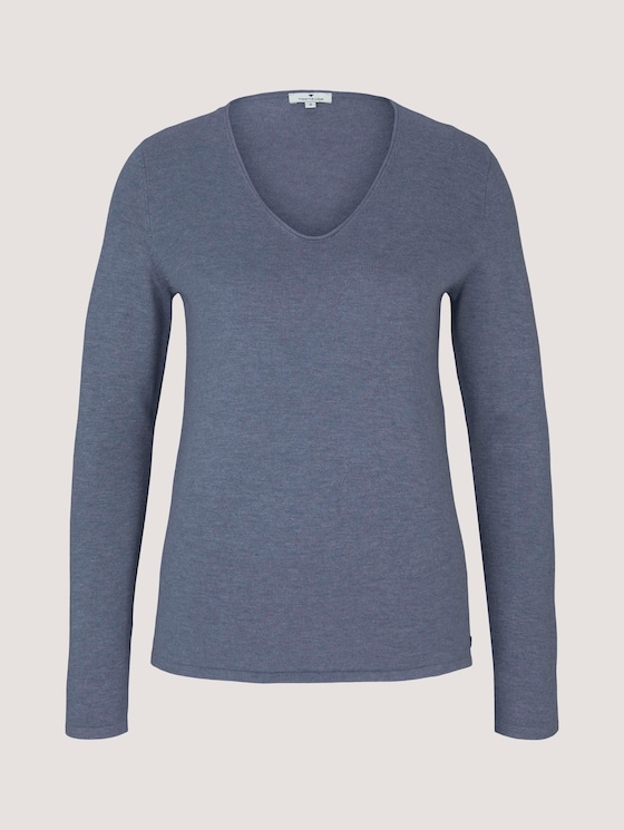 Basic Pullover mit V-Ausschnitt - Frauen - dove grey melange Basic Pullover mit V-Ausschnitt - Frauen - dove grey melange - 7 - TOM TAILOR