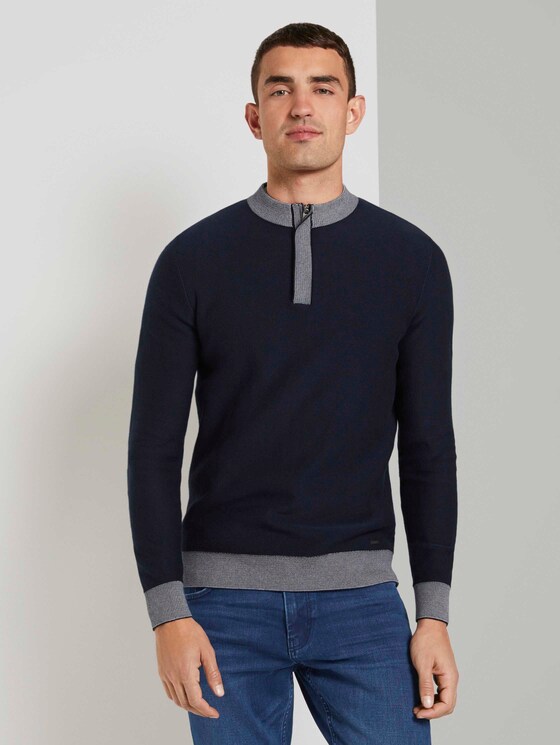 Melierter Pullover mit Troyer-Kragen - Männer - Sky Captain Blue Melierter Pullover mit Troyer-Kragen - Männer - Sky Captain Blue - 1 - TOM TAILOR
