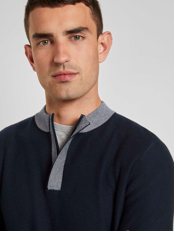 Melierter Pullover mit Troyer-Kragen - Männer - Sky Captain Blue Melierter Pullover mit Troyer-Kragen - Männer - Sky Captain Blue - 9 - TOM TAILOR