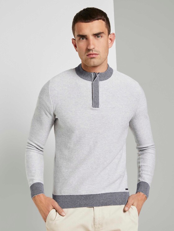 Gevlekte trui met troy kraag - Mannen - Light Soft Grey Melange Gevlekte trui met troy kraag - Mannen - Light Soft Grey Melange - 1 - TOM TAILOR