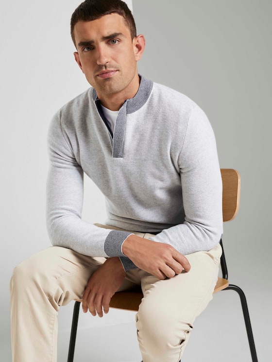 Gevlekte trui met troy kraag - Mannen - Light Soft Grey Melange Gevlekte trui met troy kraag - Mannen - Light Soft Grey Melange - 5 - TOM TAILOR