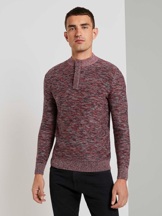 Melierter Pullover mit Troyer-Kragen - Männer - navy base multicolor structure Melierter Pullover mit Troyer-Kragen - Männer - navy base multicolor structure - 1 - TOM TAILOR