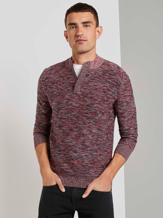 Melierter Pullover mit Troyer-Kragen - Männer - navy base multicolor structure Melierter Pullover mit Troyer-Kragen - Männer - navy base multicolor structure - 5 - TOM TAILOR