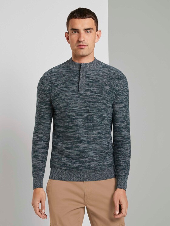 Melierter Pullover mit Troyer-Kragen - Männer - green by navy white structure Melierter Pullover mit Troyer-Kragen - Männer - green by navy white structure - 1 - TOM TAILOR