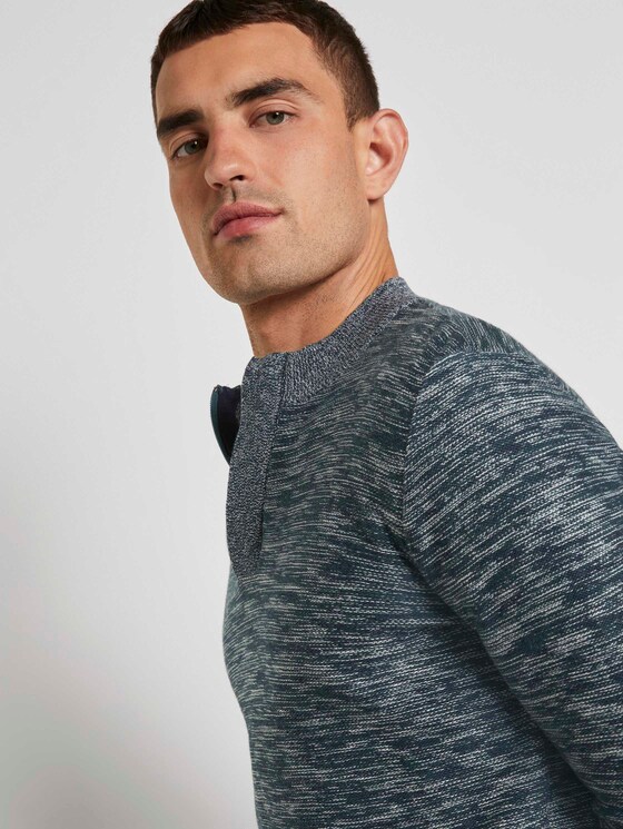 Melierter Pullover mit Troyer-Kragen - Männer - green by navy white structure Melierter Pullover mit Troyer-Kragen - Männer - green by navy white structure - 9 - TOM TAILOR