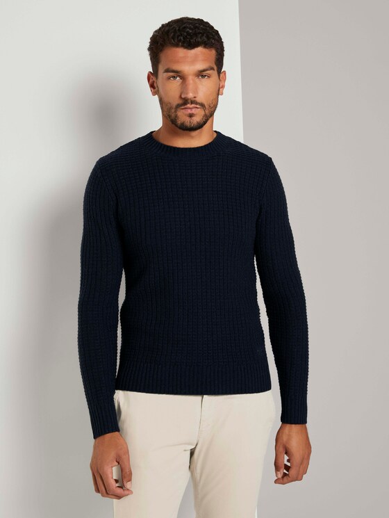 Strukturierter Pullover mit Wollanteil - Männer - Sky Captain Blue Strukturierter Pullover mit Wollanteil - Männer - Sky Captain Blue - 1 - TOM TAILOR
