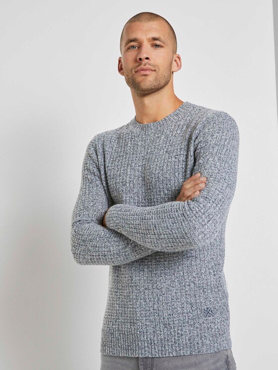 Strukturierter Pullover mit Wollanteil - Männer - Grey Heather Melange Strukturierter Pullover mit Wollanteil - Männer - Grey Heather Melange - 1 - TOM TAILOR