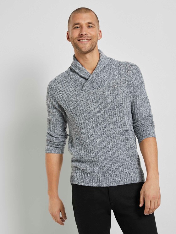 Schalkragen-Pullover mit Struktur - Männer - Grey Heather Melange Schalkragen-Pullover mit Struktur - Männer - Grey Heather Melange - 1 - TOM TAILOR