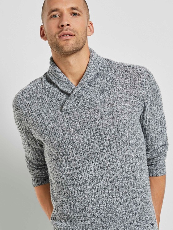 Schalkragen-Pullover mit Struktur - Männer - Grey Heather Melange Schalkragen-Pullover mit Struktur - Männer - Grey Heather Melange - 9 - TOM TAILOR