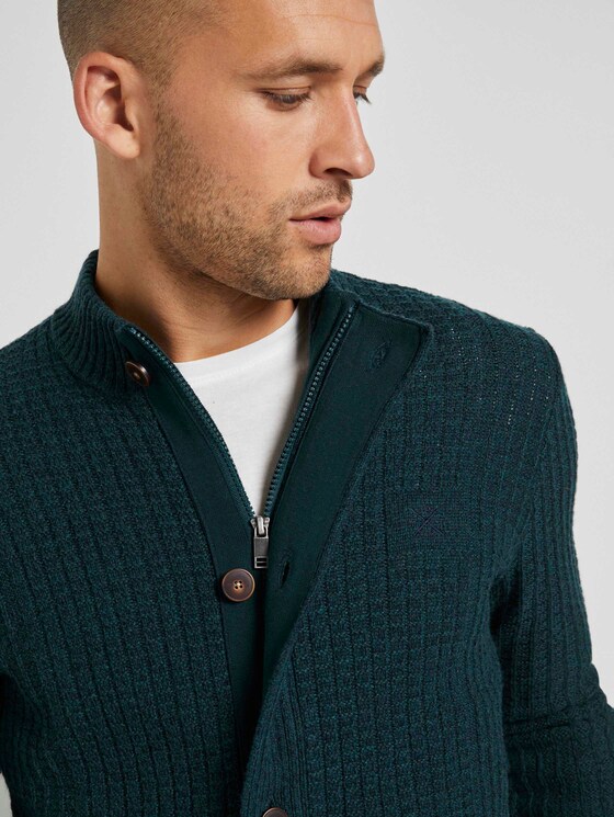Strukturierte Strickjacke mit Stehkragen - Männer - Stroke Green Strukturierte Strickjacke mit Stehkragen - Männer - Stroke Green - 9 - TOM TAILOR