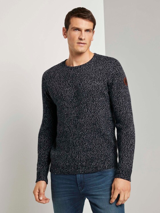 Weicher Pullover in Mélange-Optik - Männer - navy grey mouline Weicher Pullover in Mélange-Optik - Männer - navy grey mouline - 1 - TOM TAILOR