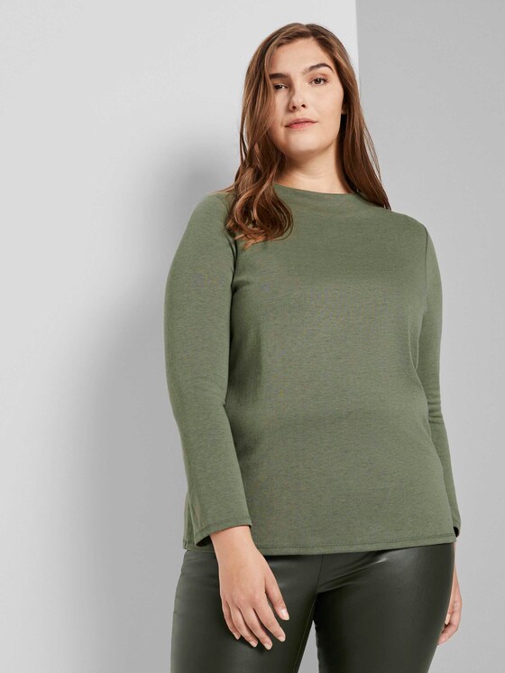 Meliertes Shirt mit Stehkragen - Frauen - greyish green melange Meliertes Shirt mit Stehkragen - Frauen - greyish green melange - 1 - My True Me