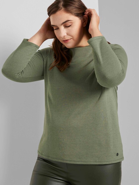 Meliertes Shirt mit Stehkragen - Frauen - greyish green melange Meliertes Shirt mit Stehkragen - Frauen - greyish green melange - 5 - My True Me