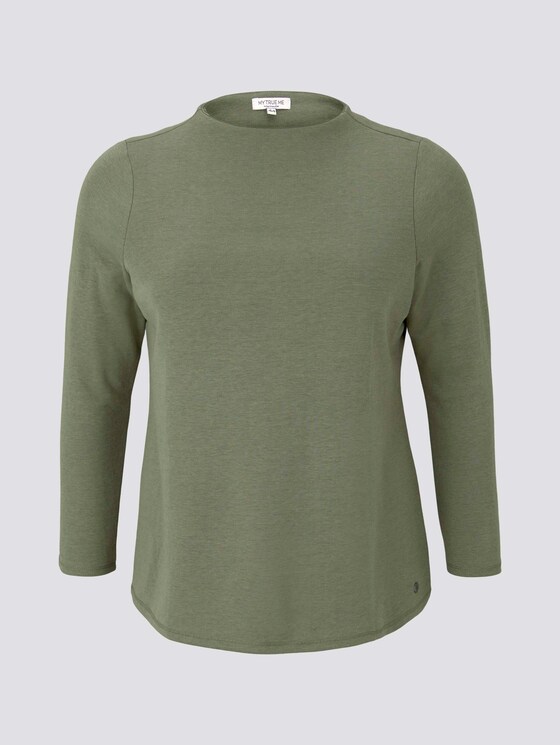 Meliertes Shirt mit Stehkragen - Frauen - greyish green melange Meliertes Shirt mit Stehkragen - Frauen - greyish green melange - 7 - My True Me