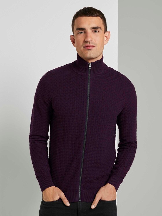 Strukturierte Mouline Strickjacke - Männer - navy bordeux knitted structure Strukturierte Mouline Strickjacke - Männer - navy bordeux knitted structure - 1 - TOM TAILOR