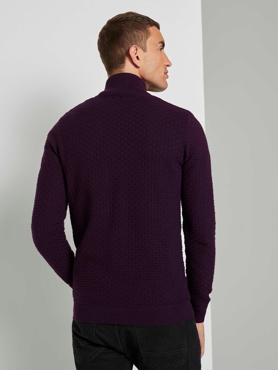 Strukturierte Mouline Strickjacke - Männer - navy bordeux knitted structure Strukturierte Mouline Strickjacke - Männer - navy bordeux knitted structure - 2 - TOM TAILOR