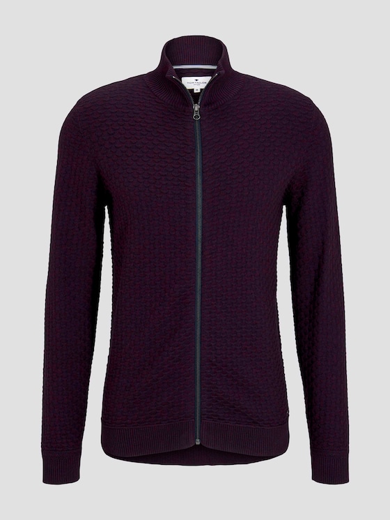 Strukturierte Mouline Strickjacke - Männer - navy bordeux knitted structure Strukturierte Mouline Strickjacke - Männer - navy bordeux knitted structure - 7 - TOM TAILOR