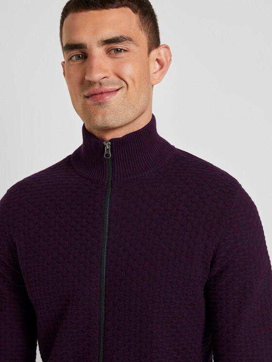 Strukturierte Mouline Strickjacke - Männer - navy bordeux knitted structure Strukturierte Mouline Strickjacke - Männer - navy bordeux knitted structure - 9 - TOM TAILOR