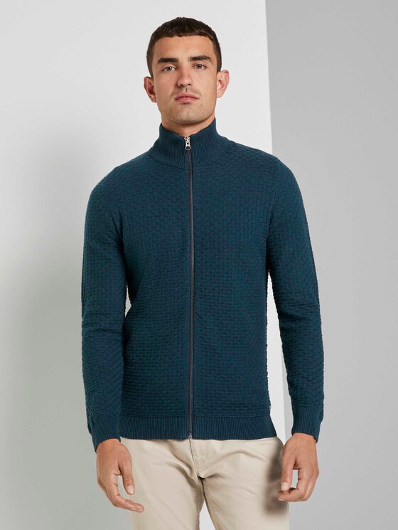 Strukturierte Mouline Strickjacke - Männer - navy green knitted structure Strukturierte Mouline Strickjacke - Männer - navy green knitted structure - 1 - TOM TAILOR