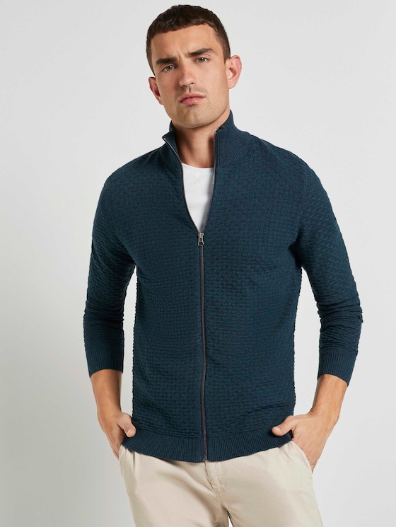 Strukturierte Mouline Strickjacke - Männer - navy green knitted structure Strukturierte Mouline Strickjacke - Männer - navy green knitted structure - 5 - TOM TAILOR