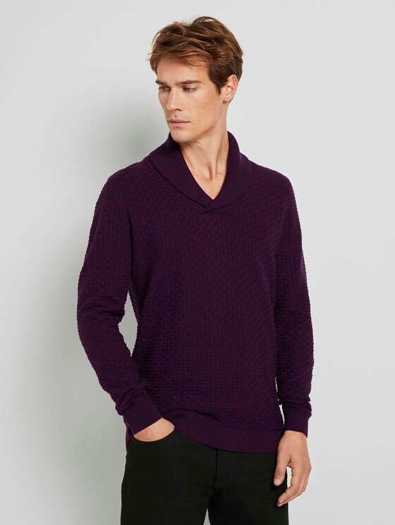 Strukturierter Mouline Pullover mit Schalkragen - Männer - navy bordeux knitted structure Strukturierter Mouline Pullover mit Schalkragen - Männer - navy bordeux knitted structure - 1 - TOM TAILOR