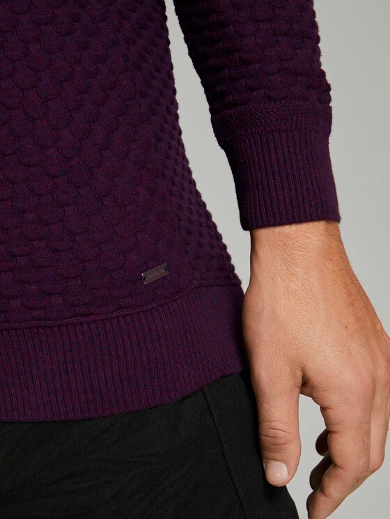 Strukturierter Mouline Pullover mit Schalkragen - Männer - navy bordeux knitted structure Strukturierter Mouline Pullover mit Schalkragen - Männer - navy bordeux knitted structure - 10 - TOM TAILOR